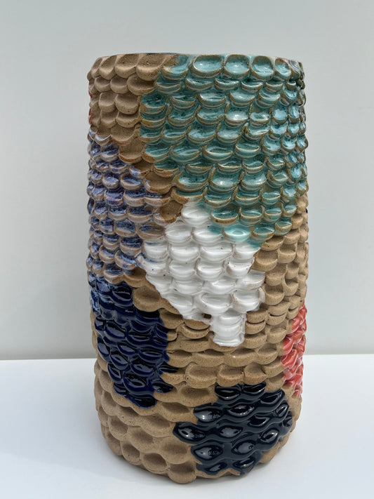 Teal Thumbprint Vase